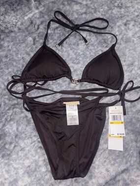 Michael Kors Triangle Tie-Side Bikini with gold Ring Accent